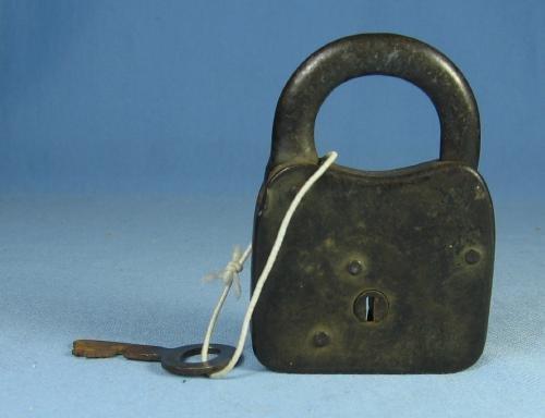 Victorian Iron PADLOCK and Key - DRAGON Embossed Case metalware tool