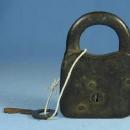Victorian Iron PADLOCK and Key - DRAGON Embossed Case metalware tool
