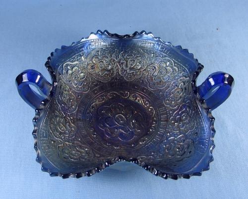 Fenton carnival glass PERSIAN MEDALLION Blue Carnival Glass 2-Handle Bon-Bon Nappy