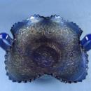 Fenton carnival glass PERSIAN MEDALLION Blue Carnival Glass 2-Handle Bon-Bon Nappy