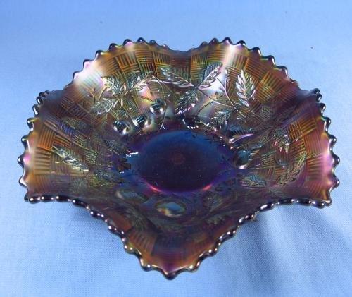 Fenton carnival glass PERSIAN MEDALLION Blue Carnival Glass 2-Handle Bon-Bon Nappy