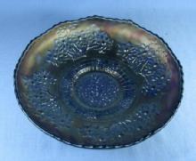 Fenton Carnival Glass ORANGE TREE ORCHARD w/Bearded Berry Exterior Vintage Cobalt Carnival Glass Bowl