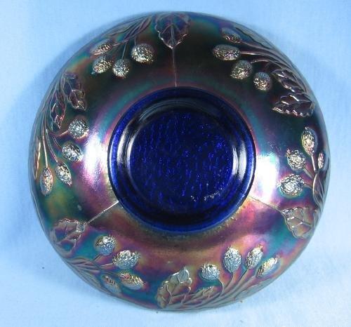 Fenton Carnival Glass ORANGE TREE ORCHARD w/Bearded Berry Exterior Vintage Cobalt Carnival Glass Bowl