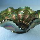 Fenton Carnival Glass PEACOCK TAIL Green Bowl