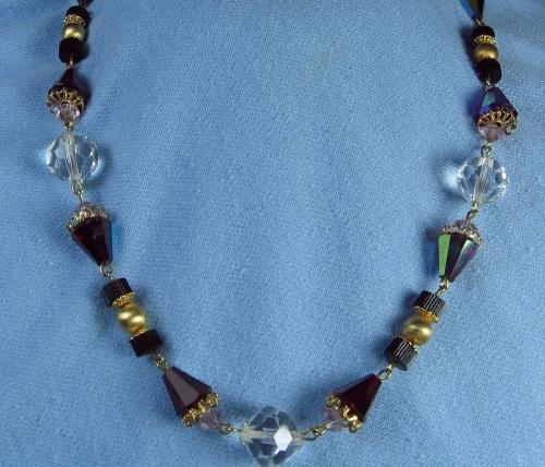 vintage Faceted Crystal & Ruby Necklace - Estate Jewelry