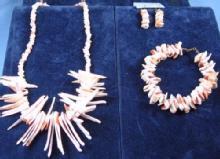 Genuine Branch CORAL Necklace, Earrings and Bracelet - 3pc. Vintage Estate Jewelry