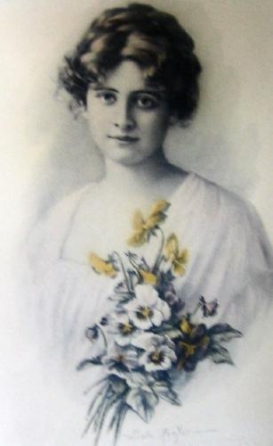 Vintage ZULA KENYON Girl with Pansies - Antique Art flowers