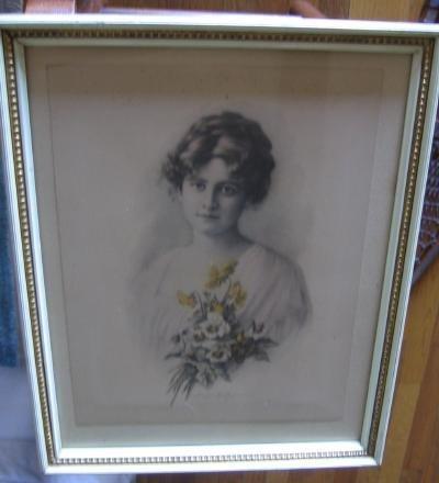 Vintage ZULA KENYON Girl with Pansies - Antique Art flowers