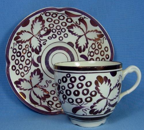 Gray's Pottery COPPER LUSTRE Luster Teacup and Saucer - Antique Porcelain