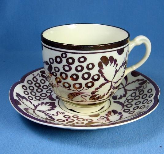 Gray's Pottery COPPER LUSTRE Luster Teacup and Saucer - Antique Porcelain