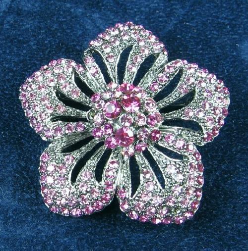 Jewelry Vintage Hot PINK Rhinestone & Marcasite type Brooch - Estate Jewelry