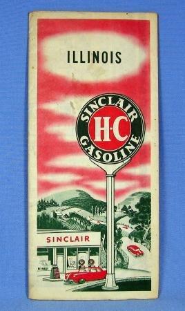 US Map Vintage SINCLAIR Oil Gas Advertising Road Map ILLINOIS - map