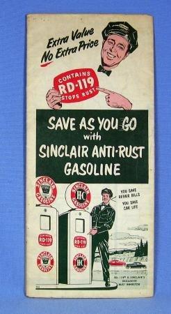 US Map Vintage SINCLAIR Oil Gas Advertising Road Map ILLINOIS - map