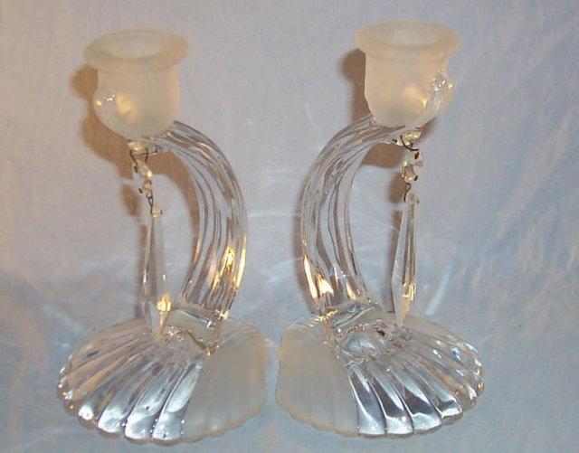 Pair of CAMBRIDGE Alpine CAPRICE Crystal Glass Candlesticks
