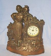 Bronzed Cast Iron GIRL IN GARDEN Shelf Clock- Miscellanous