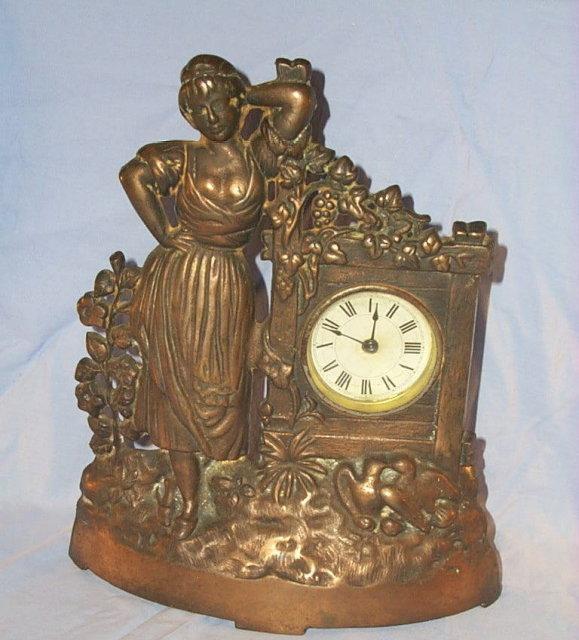Bronzed Cast Iron GIRL IN GARDEN Shelf Clock- Miscellanous