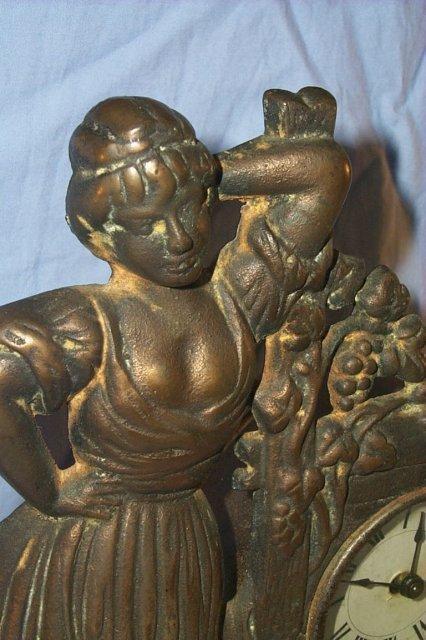 Bronzed Cast Iron GIRL IN GARDEN Shelf Clock- Miscellanous