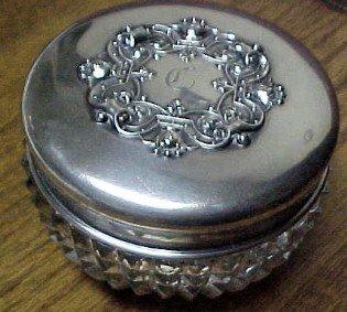 Cut Glass Powder/ Sterling Lid - Silver