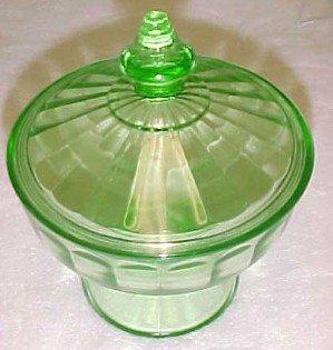 Aurora Green Candy Jar - Depression Glass