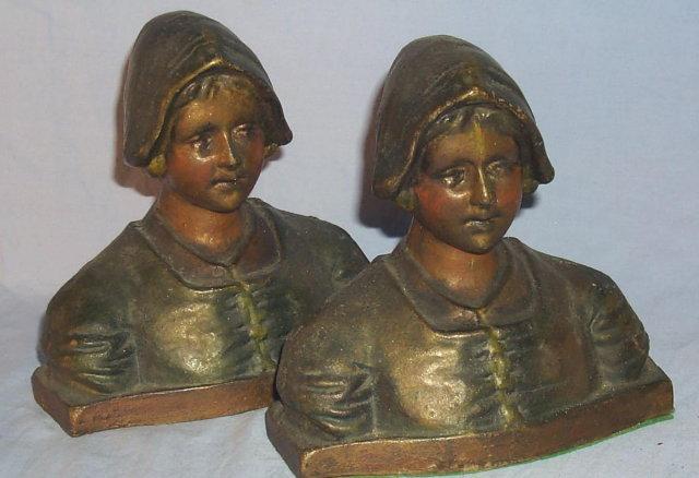 DUTCH GIRL Cast Iron Polychrome Bookends - Metalware