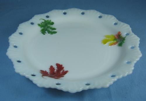 milk glass vintage LEAF Pierced Rim Milk Glass Plate
