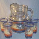 Set SAILBOAT Depression Glass Pitcher and Four Glasses