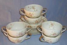 Six Sets LIMOGES Porcelain Cream Soup Bowls