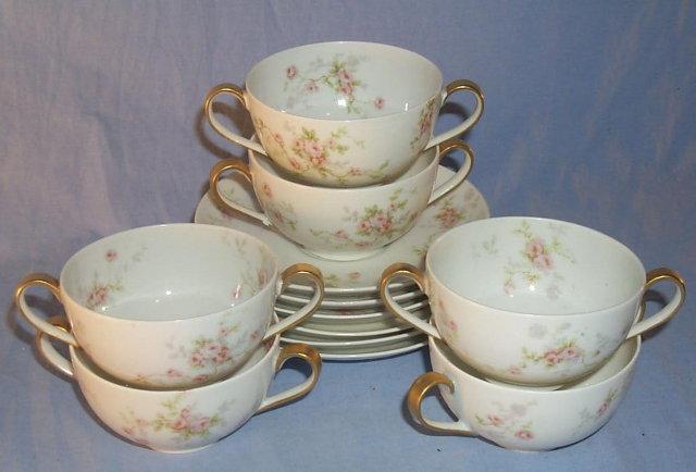 Six Sets LIMOGES Porcelain Cream Soup Bowls