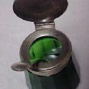 Green Cut Glass Mustard Server & Spoon - Glass