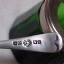 Green Cut Glass Mustard Server & Spoon - Glass