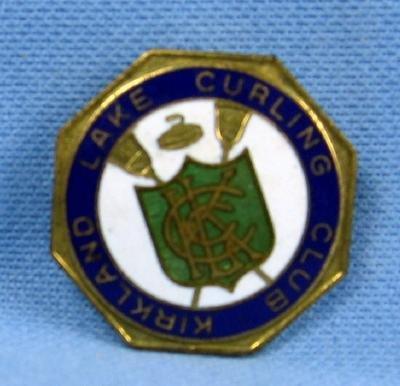 old KIRKLAND LAKE Curling Club - Sports Medal Pin - Antique Sporting