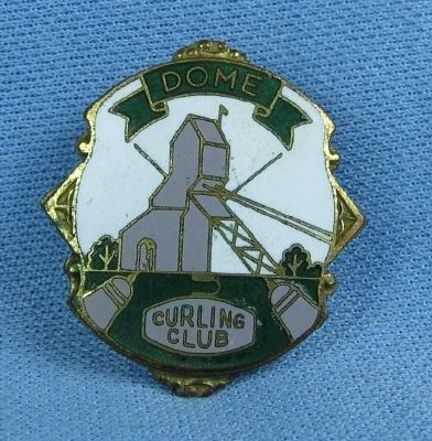 old DOME Curling Club - Enameled Sports Medal Pin - Antique Sporting
