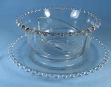 old vintage Imperial Candlewick Divided Compartment Bowl w/Underplate - Vintage Elegant Glass
