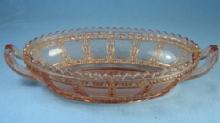 old vintage Imperial Glass BEADED BLOCK Handled Relish Dish