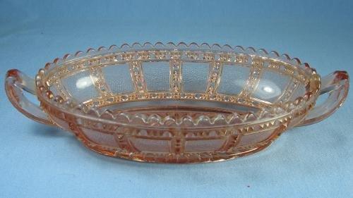 old vintage Imperial Glass BEADED BLOCK Handled Relish Dish