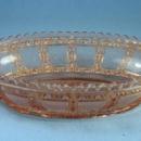old vintage Imperial Glass BEADED BLOCK Handled Relish Dish
