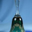 Emerald Green Gold Decorated Etched Glass HAND BELL -