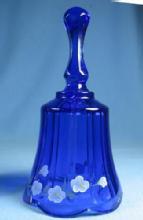 vintage Artist Signed FENTON Hand BELL - D. Culshaw decorated COBALT Blue Glass