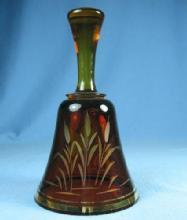 old vintage Boheniam Amber Glass Cut to Clear DUCK Marsh Scene - Czech Label