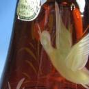 old vintage Boheniam Amber Glass Cut to Clear DUCK Marsh Scene - Czech Label