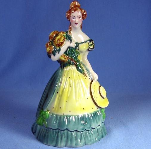 old Goldscheider Figurine - Antique Porcelain Colonial Lady with Huge Bonnet