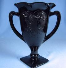 old vintage Black Amethyst Elegant Glass DANCING NYMPH Trophy Vase