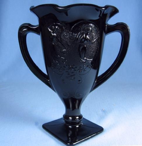 old vintage Black Amethyst Elegant Glass DANCING NYMPH Trophy Vase