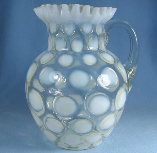 old Fenton Coin Dot Ruffled Opalescent Art Glass Water Pitcher