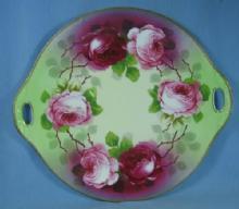Pottery Painted & Artist Signed Porcelain Plate - Red & Pink ROSES