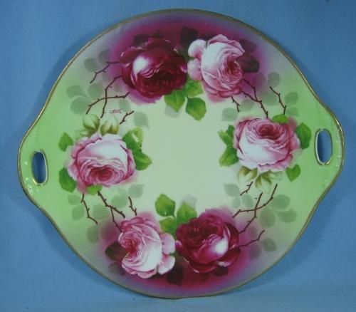 Pottery Painted & Artist Signed Porcelain Plate - Red & Pink ROSES