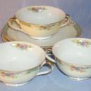 Set of Three NORITAKE Porcelain Cream Soups with Plates