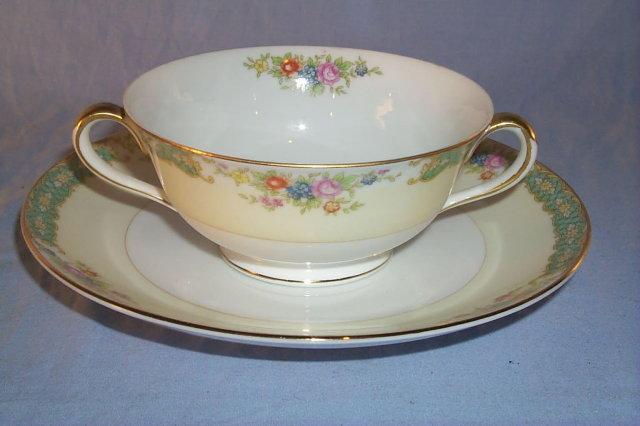 Set of Three NORITAKE Porcelain Cream Soups with Plates