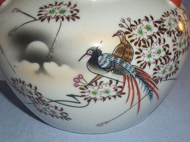 Beautiful 17 Piece Porcelain Oriental Tea Set with LITHOPANE Cups