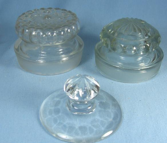 old antique Group of Vintage Glass Apothecary Jar or Bottle Lids